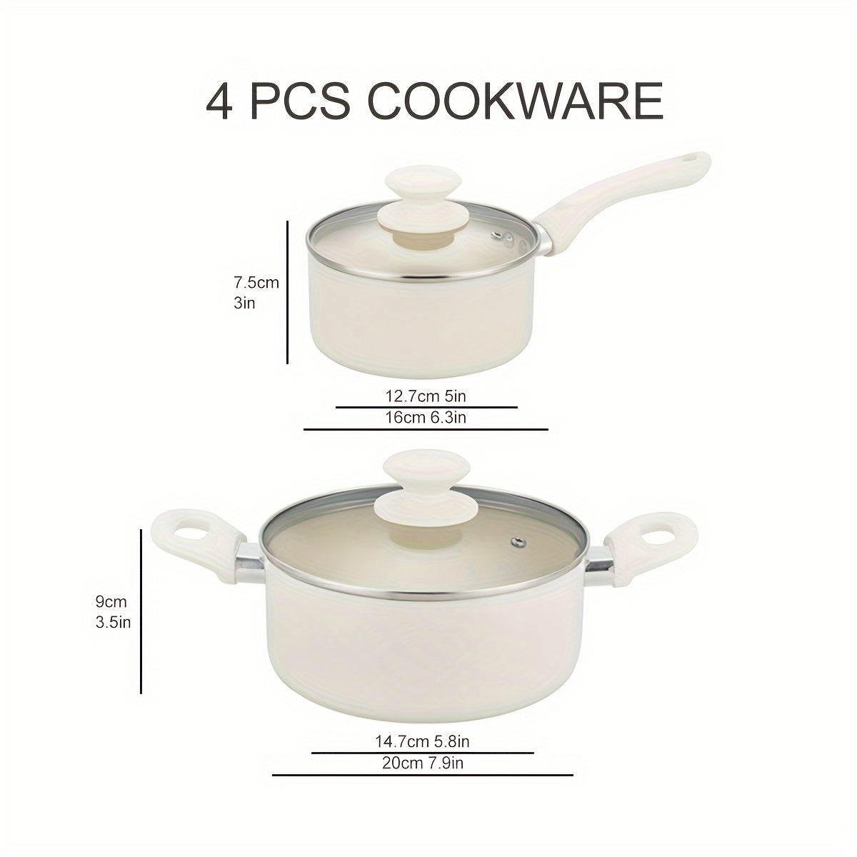 Set of 4 Aluminum Non-Stick Cookware Pieces - Includes 1.5QT & 3QT Ceramic Saucepan Set with Lids, PFOA Free, Safe for Dishwasher, Compatible with Induction Cooktops