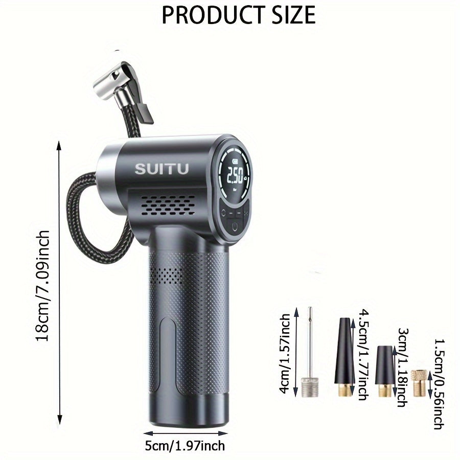 1pc Digital Wireless Handheld Air Compressor Pump with LED Light, USB/Battery Dual Power, ≤36V, Rechargeable Lithium 18650, for Car/Motorcycle/Bicycle/Balls, 150PSI.