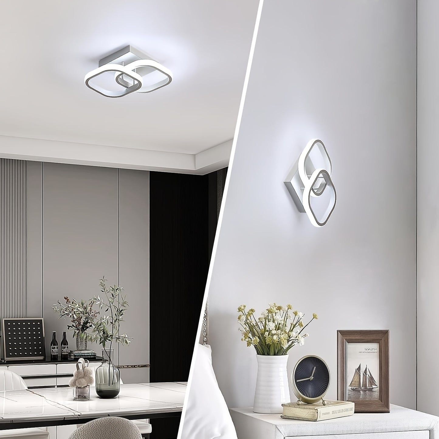 LED ceiling light fixture made of aluminum alloy, energy-efficient, with adjustable color temperature and dimming options. Designed for bedrooms, bathrooms, and kitchens.