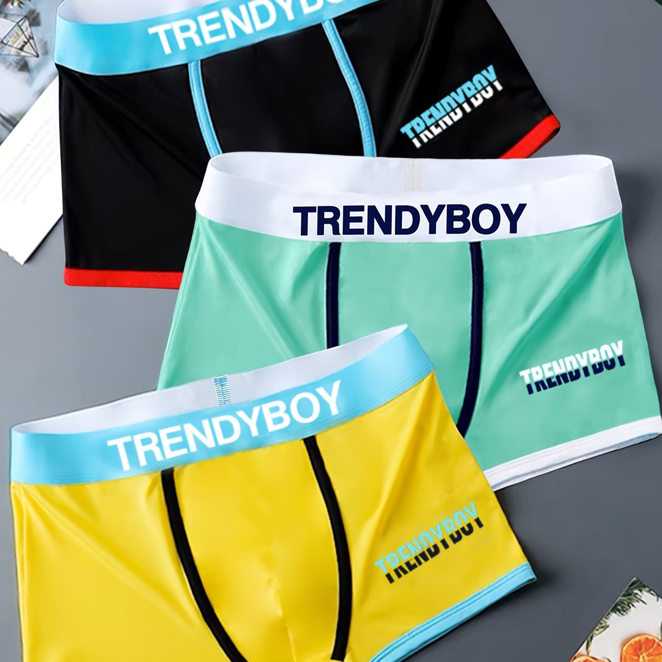 3 pairs of men's square-cut sports boxing shorts, breathable and comfortable underwear.