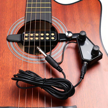 12-hole magnetic transducer acoustic guitar pickup with enhanced sound, adjustable volume & tone control. Includes audio cable and accessories kit.