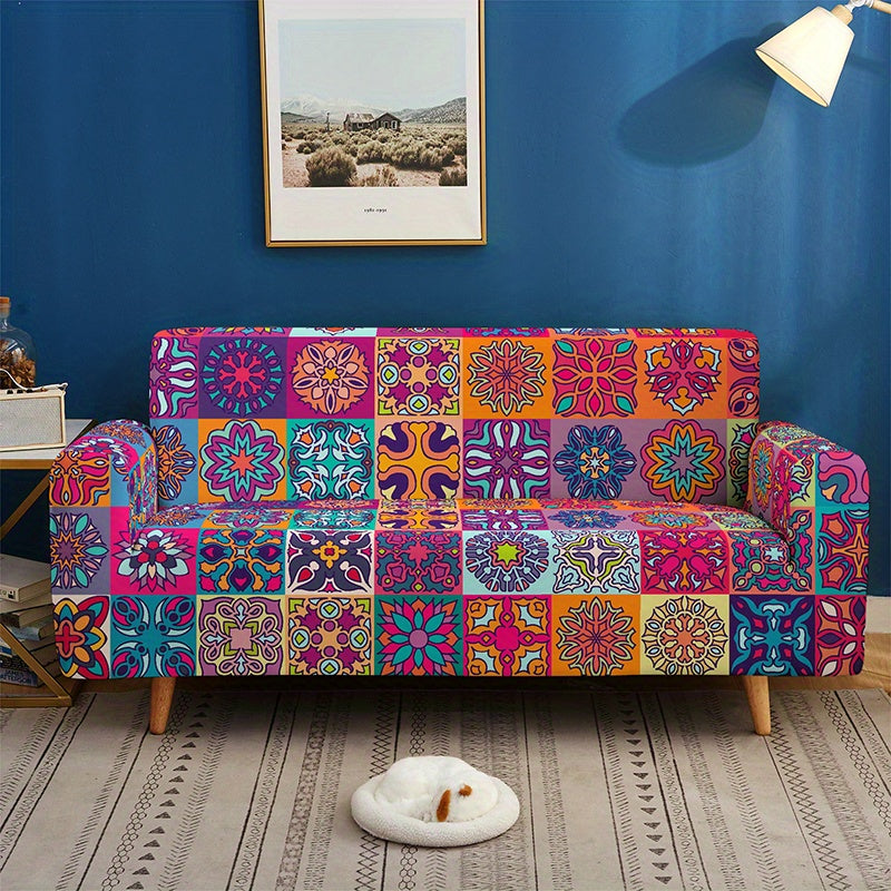 Bohemian-inspired milk printed sofa slipcover for home decor, protects furniture in bedroom, office, or living room. Non-slip design.