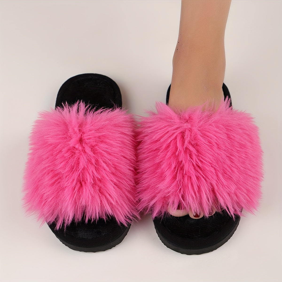 Women's Elegant Faux Fur Slippers with Fabric Upper/Inner, EVA Sole, Positioning Printing, All-Season Comfort.