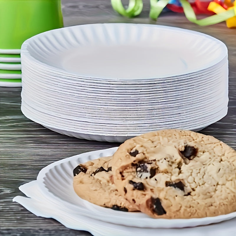 50 White Disposable Paper Plates, each measuring 15.24 cm. Ideal for BBQs, Cakes, Appetizers, Parties, and any event! Made from Wheat Straw, safe to use outdoors. Suitable for Christmas, Halloween, Easter, Hanukkah, Thanksgiving, and more.