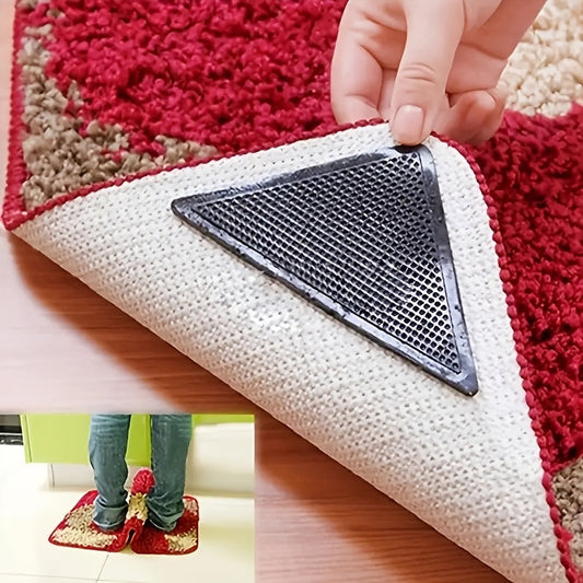 Set of 8 Reusable Anti-Slip Carpet Clips with Double-Sided Tape, Ideal for Safe Home Decoration - Includes 4 Carpet Stickers and 4 Auxiliary Stickers