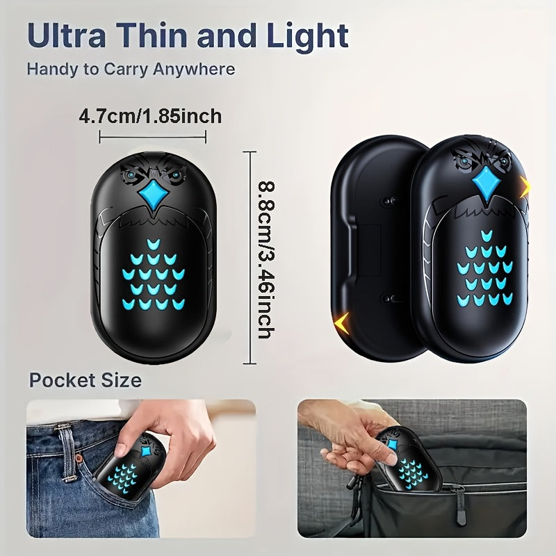 Stay warm on-the-go with this versatile 2-in-1 Rechargeable Hand Warmer. Featuring dual sided heating for maximum warmth, this pocket heater is perfect for outdoor activities, camping, and travel. Powered by a 3000mAh battery and USB compatible, it makes