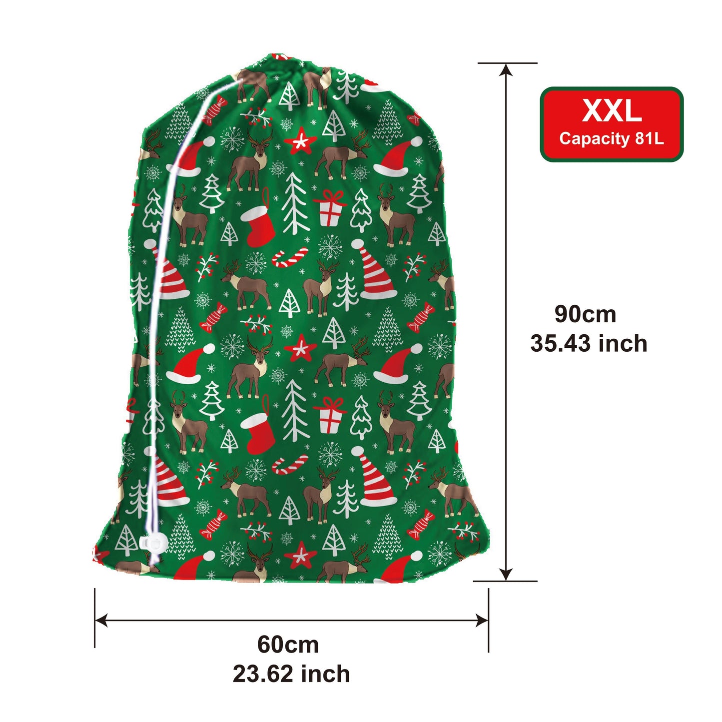 Christmas Santa Gift Sack, Xmas Goody Bag made of Fabric with Drawstring Closure, Rectangle Woven Multipurpose Wrapping Bag for Valentine's Day, Holidays, and Laundry purposes.