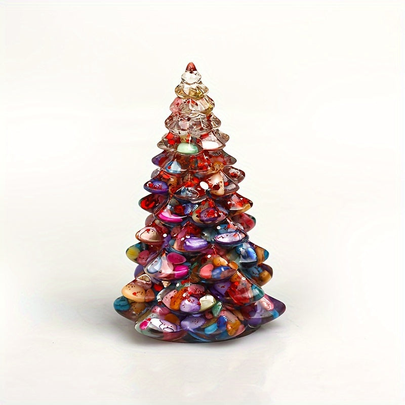 Handmade resin lucky tree ornament with natural gemstones for Christmas decor and holiday gifts.