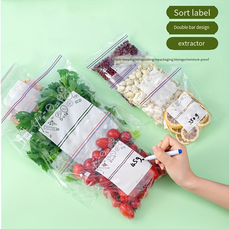 Set of 65 reusable vacuum sealer storage bags with ziplock closure. BPA-free and transparent, these multi-size bags are perfect for storing fruits, vegetables, snacks, and for sous vide cooking. No electricity needed, making them an essential for both