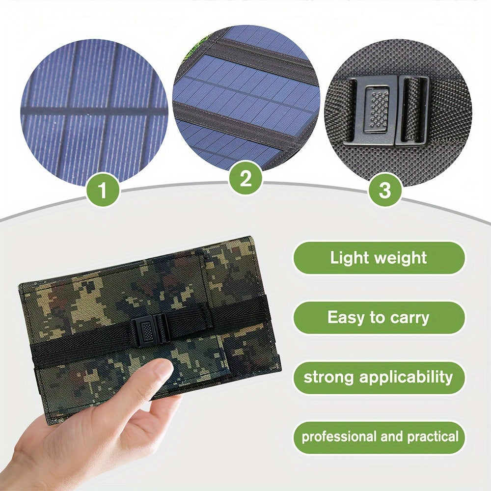 Portable 4-Fold Solar Panel with USB - Perfect for Outdoor Travel & Camping, Charges Devices, Foldable, Includes Battery Pack