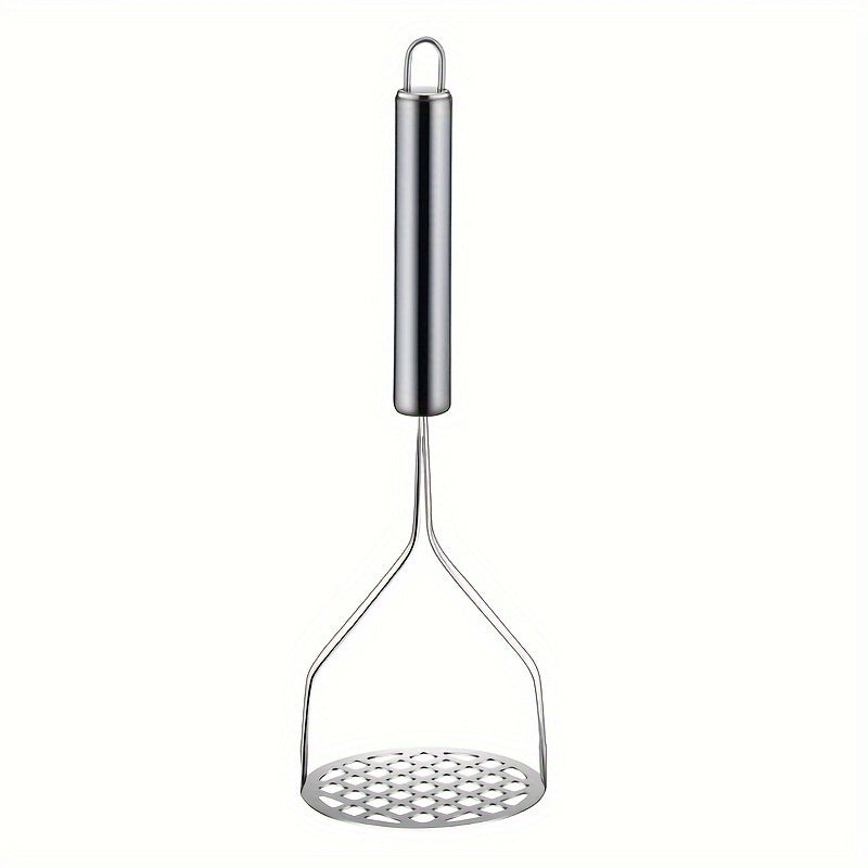 The Stainless Steel Potato Masher is a durable manual press that makes perfect mashed potatoes. This ideal kitchen gadget is great for youngsters' food and more, perfect for home use.