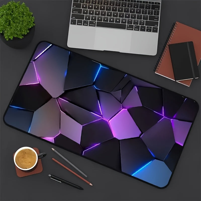 Blue and purple abstract gaming mouse pad for gamers and office use, with non-slip polyester fiber for keyboards.