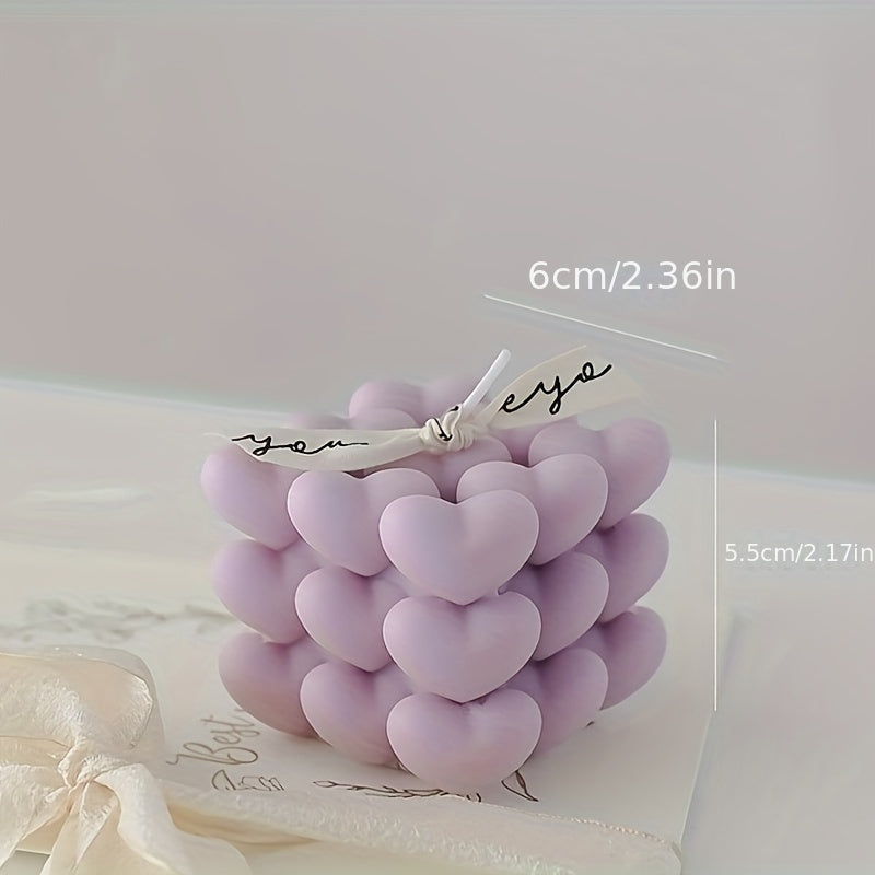 1-piece handmade love candle gift with heart-shaped magic cube design for Tanabata and birthdays. Perfect for companionship, home, room, weddings and tabletop decorations. Aromatherapy gift.