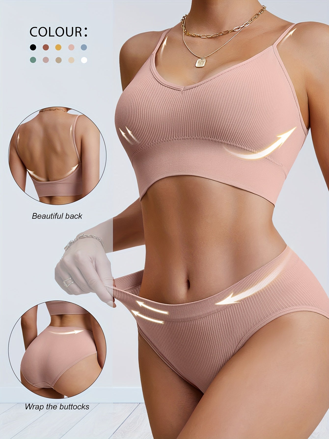 Seductive wireless cami bra and panty set for women.