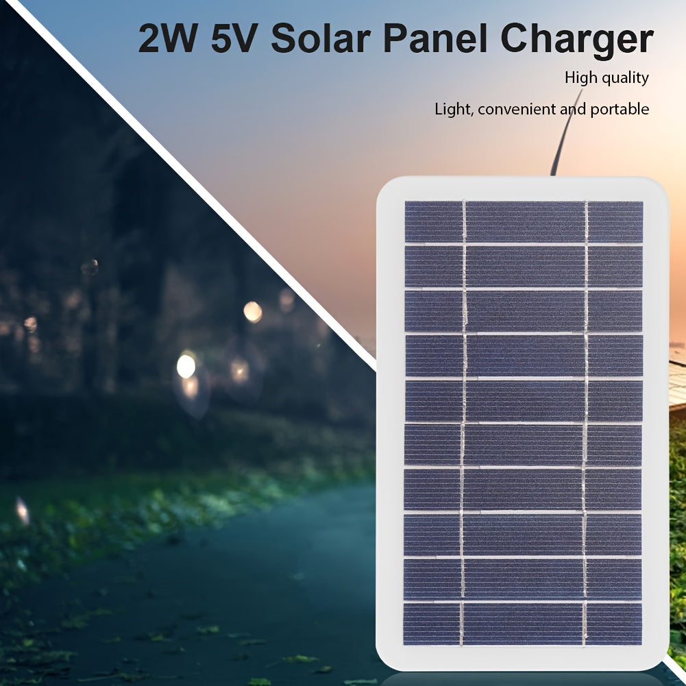 Portable outdoor solar USB charger with movable solar panel for charging phones, flashlights, and fans, ideal for travel, camping, and outings with pets.