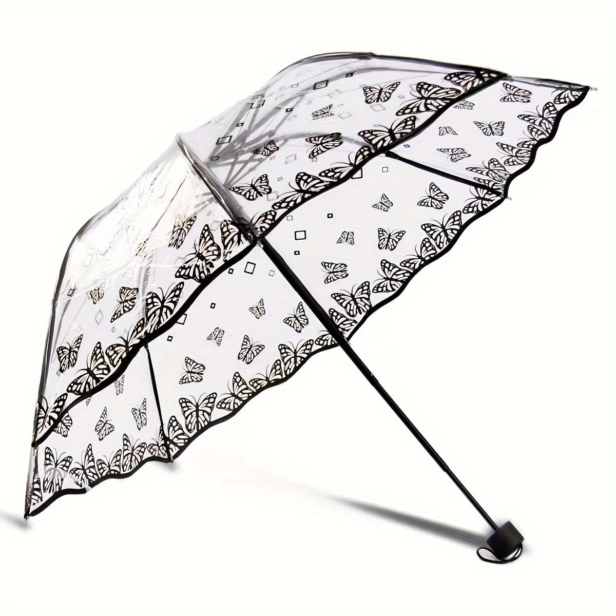 Transparent PVC Tri-fold Butterfly Rose Umbrella