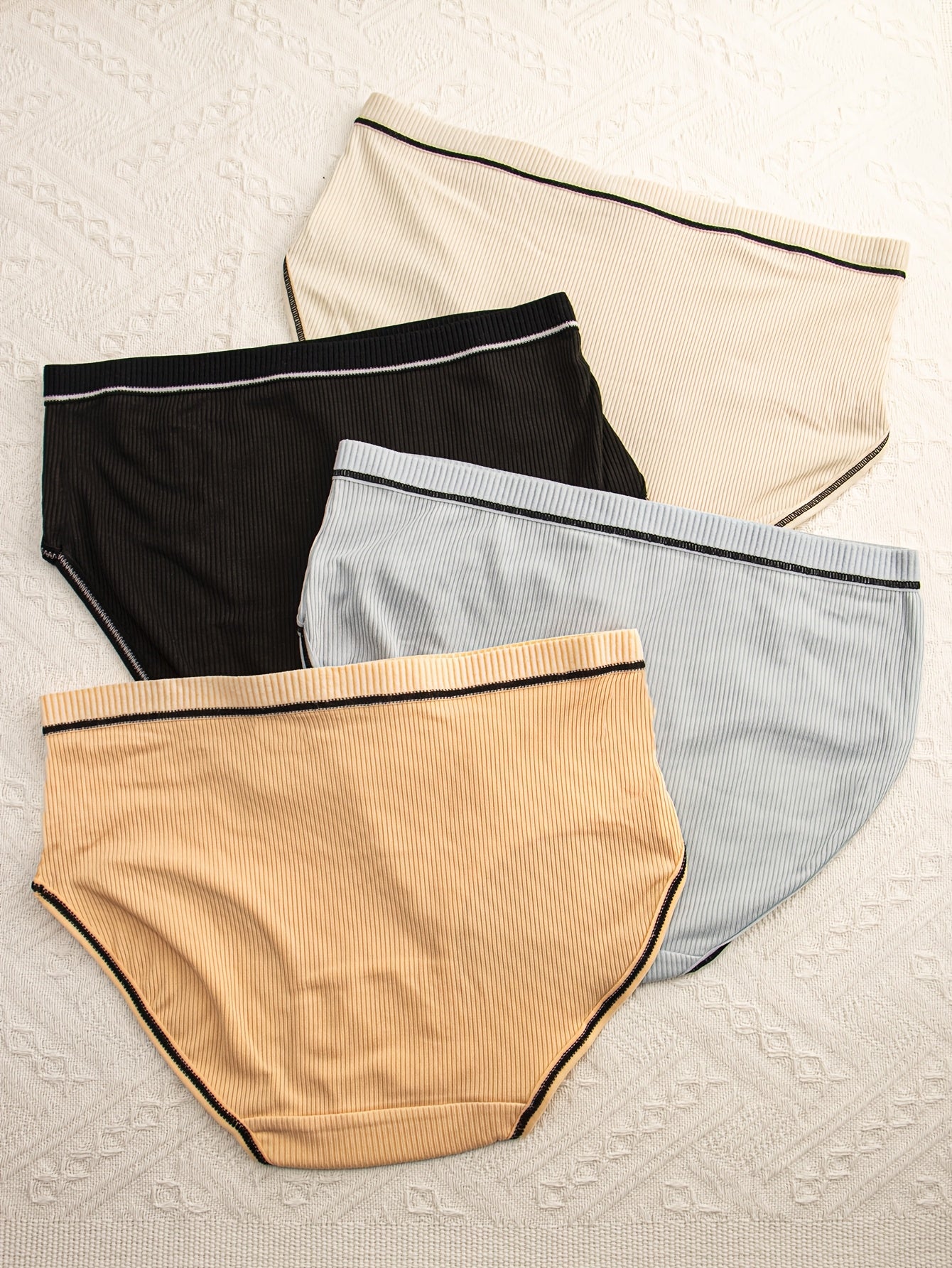 4-pc bow decor ribbed briefs, stretchy and breathable intimates with bowknot and triangle design for sexy lingerie and underwear.