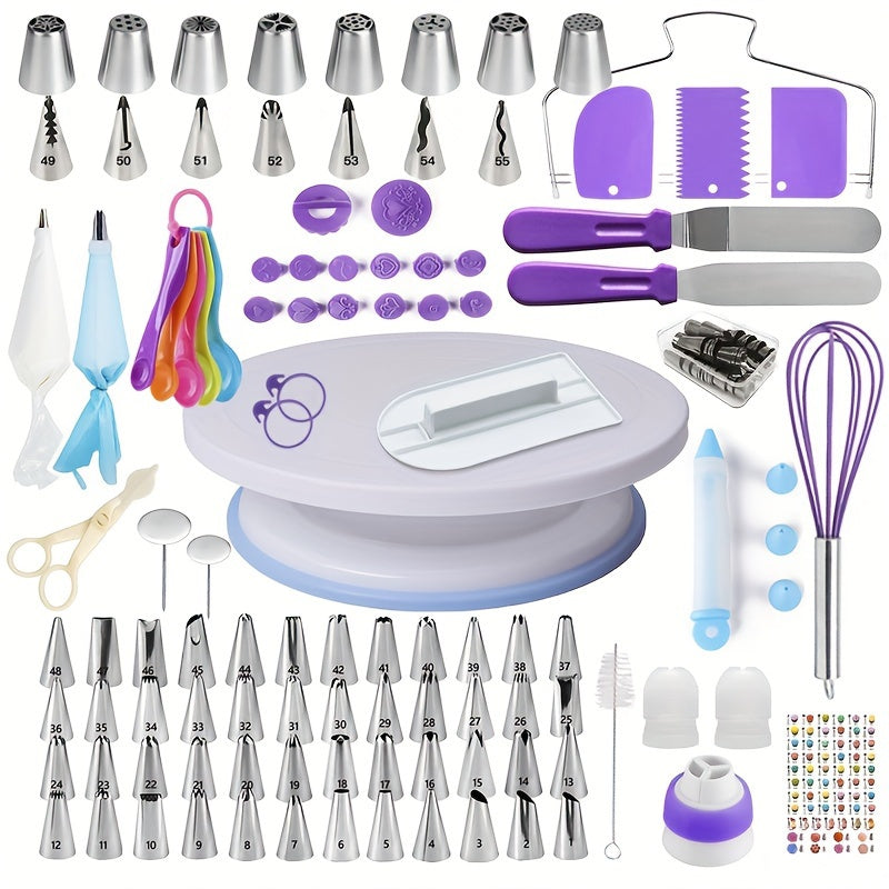 137-piece Cake Decorating Kit with Turntable, Pastry Piping Bag, Russian Piping Tips, and other Accessories - Perfect for Beginners