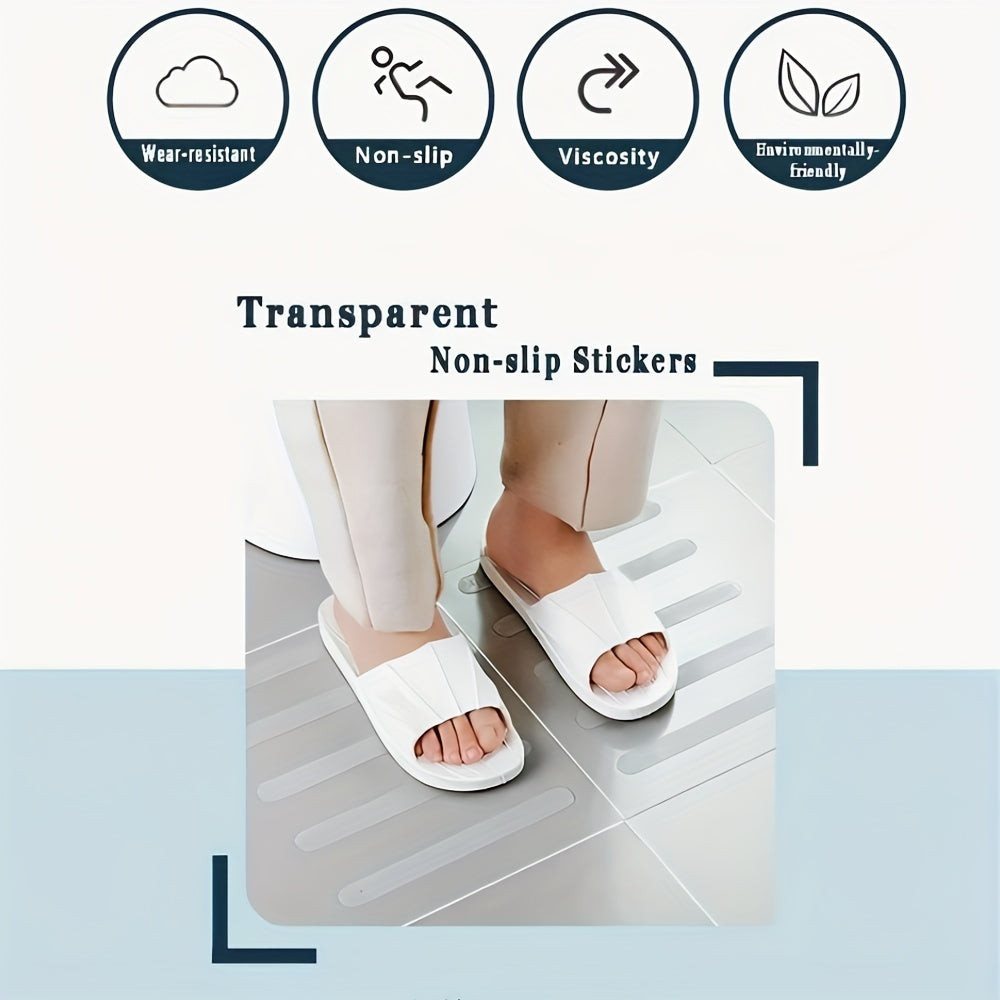 Bathroom Transparent Anti-Slip Stickers Set - Includes 10/20/40 Pieces. These grip stickers are designed to provide a non-slip surface for your bath mat, shower strips, or flooring. Made from PVC material, these stickers ensure safety in the bathroom.