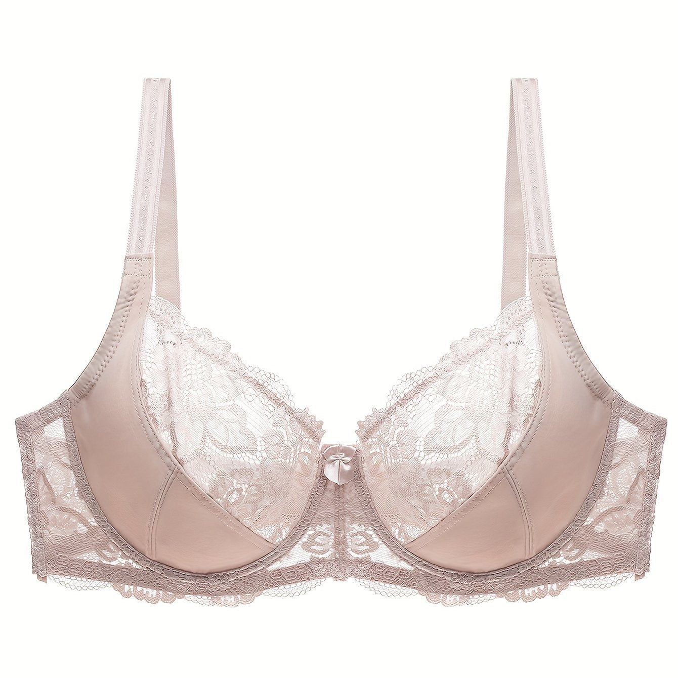 Elegant plus size bra with bow decor and contrast lace, underwired and non-padded.