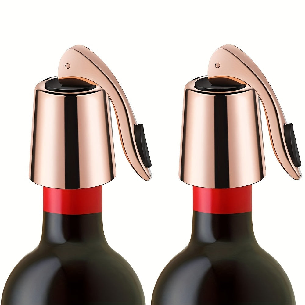 Set of 2 wine bottle stoppers with silicone sealers for keeping wine fresh. Ideal gift for friends, family, and parties, perfect for Christmas.