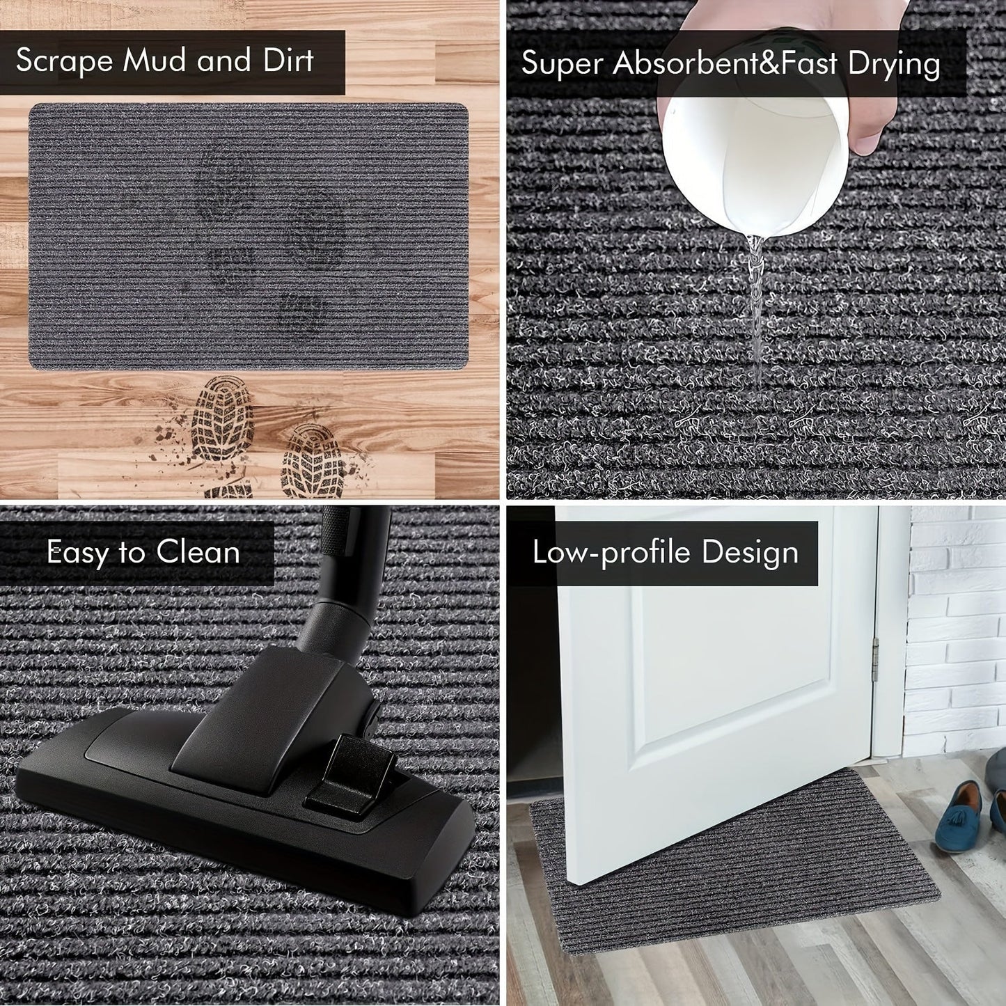 Ultra-absorbent 1pc door mat with non-slip backing - Long-lasting and machine washable to combat dust, water, and sand - Ideal for main entrances, back doors, bedrooms, kitchens, and offices.