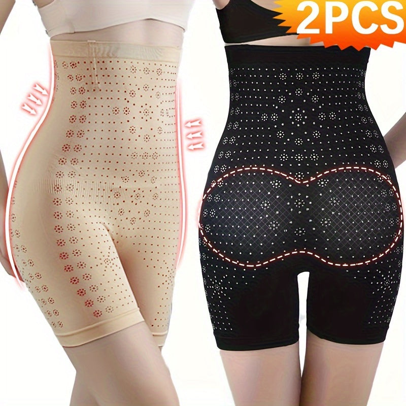 Women's 2-piece elastic high waist body shaper belt for all-season waist training during exercise.