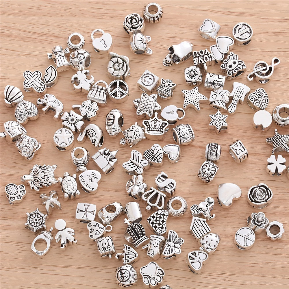 Set of 60 Fashion Metal Beads for Creating DIY Jewelry - Large Hole Design for Versatile Use in Necklace, Bracelet, Keychain, and Phone Charm Making - Timeless Styles Ideal for Crafting and Treasured Keepsakes