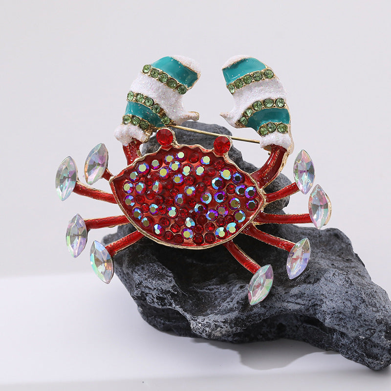 Elegant Rhinestone-Covered Crab Brooch Pin - Adorned with Red & Multicolor Gems, Perfect for Suit Jackets & Special Occasions, Great Gift for Couples