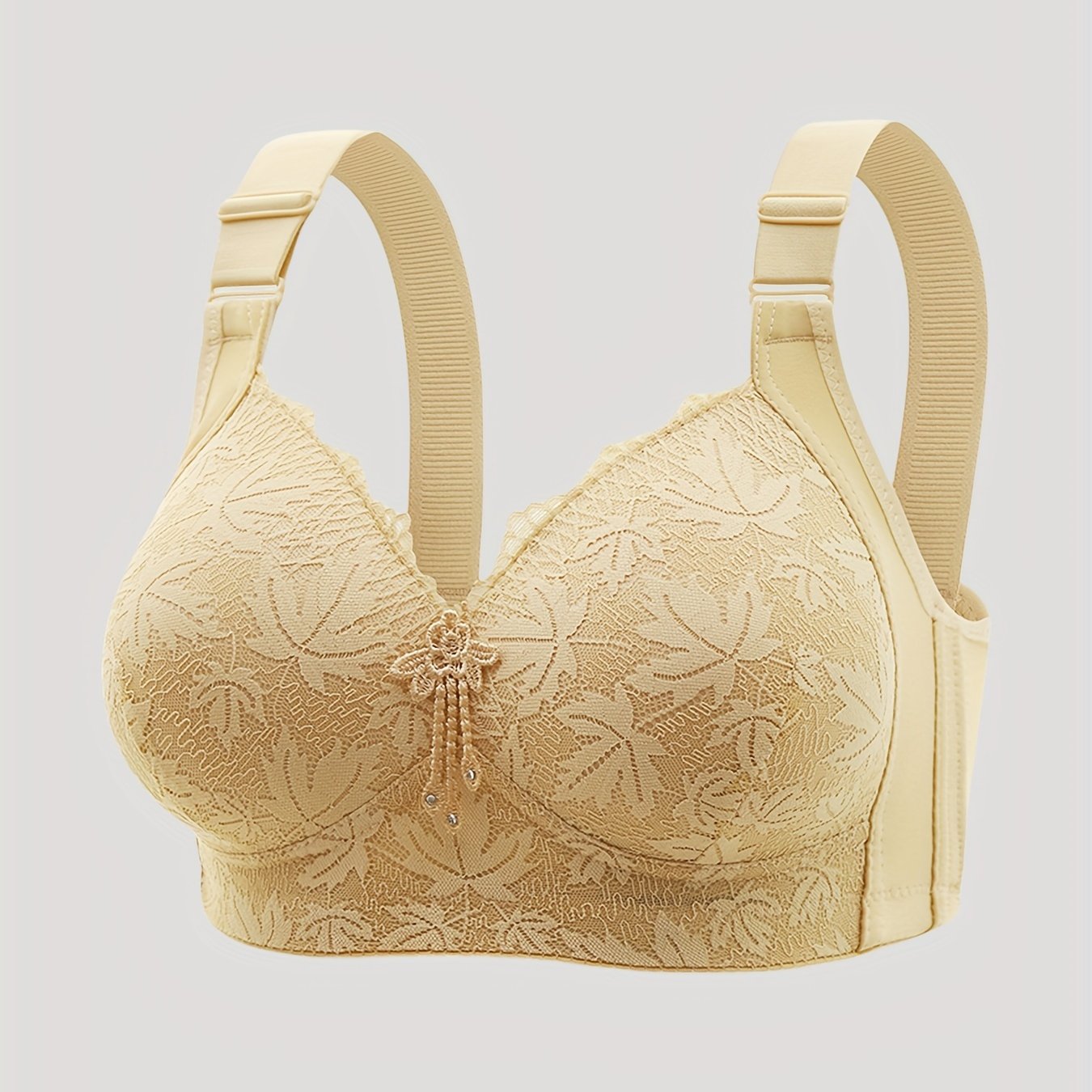 Solid floral lace tassel bra: Elegant, breathable, wireless push-up style for women's lingerie.