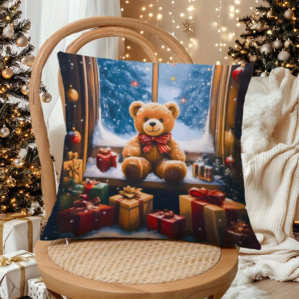 Get in the festive spirit with this Christmas Teddy Bear Pillow Cover. Measuring 45.72x45.72 cm and made from soft knit fabric, this playful cushion case features a mixed color design perfect for adding a touch of contemporary style to your decor. With a