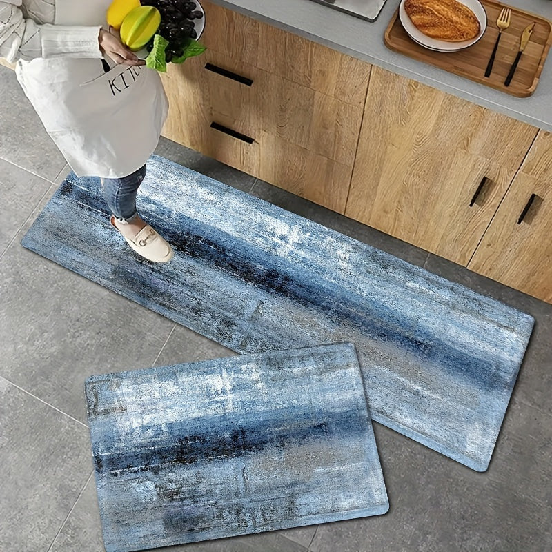 Denim Blue Tie-Dye Kitchen Mat - 100% Polyester, Hand Wash Only - Stylish and Durable Floor Mat for Modern Kitchens and Kitchen Rugs - 1 Piece