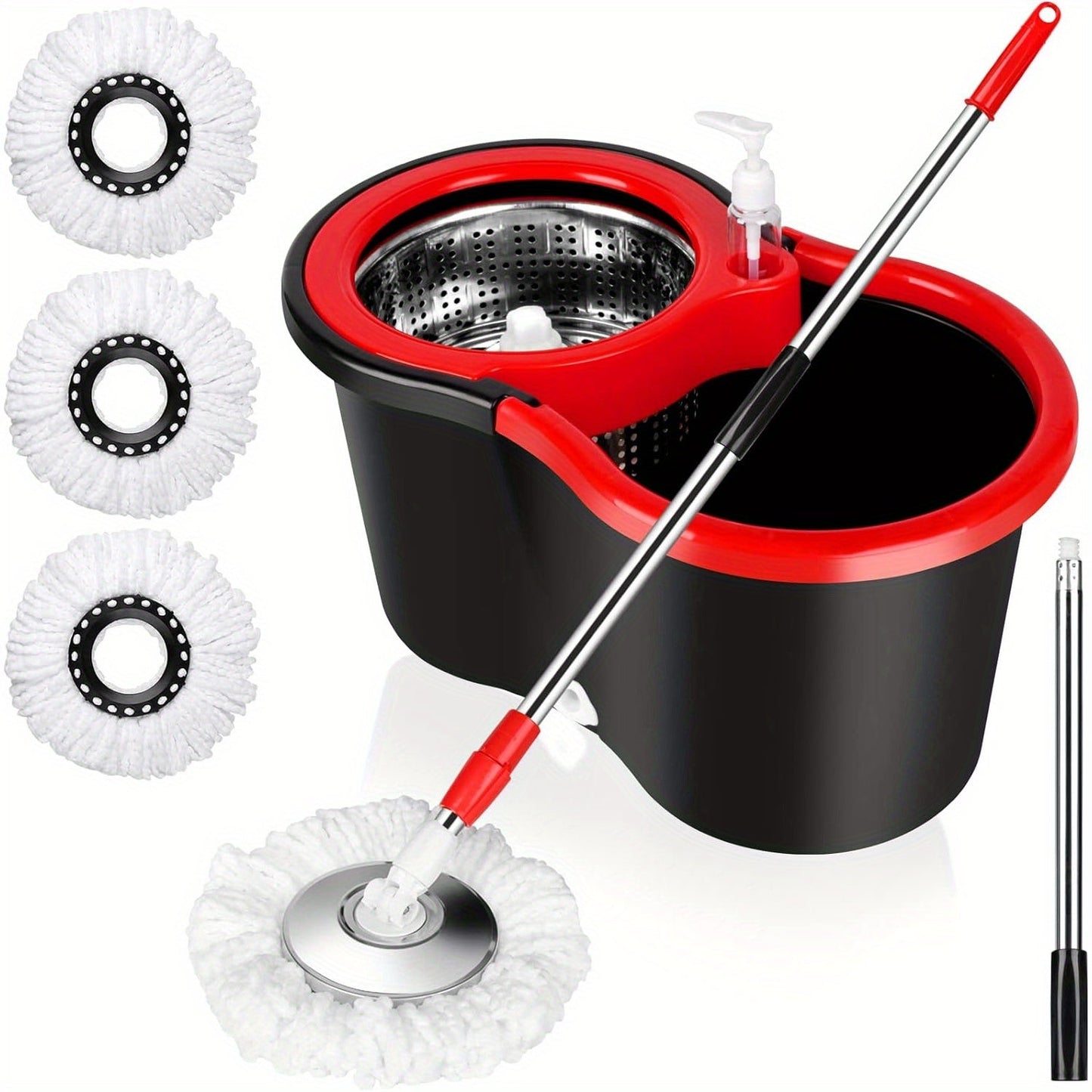 Get the perfect cleaning solution with our 360° Rotating Mop and Bucket Set. This set includes a Squeeze Dryer, 3 Microfiber Heads, and an Adjustable Stainless Steel Handle. It's ideal for cleaning any room in your home - bedroom, bathroom, kitchen, or