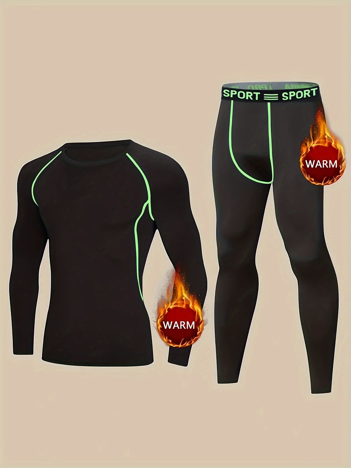 Men's thermal underwear set with fleece lining, perfect for sports and outdoor activities, includes long-sleeve top and pants.