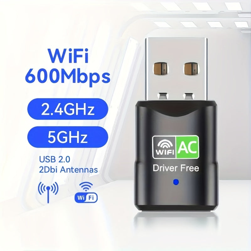 USB tarmoq adapteri, ikki diapazonli 600Mbps simsiz tarmoq kartasi, drayversiz ulash va o'ynash, XP/Win7/8/8.1/10/11 bilan mos keladi.