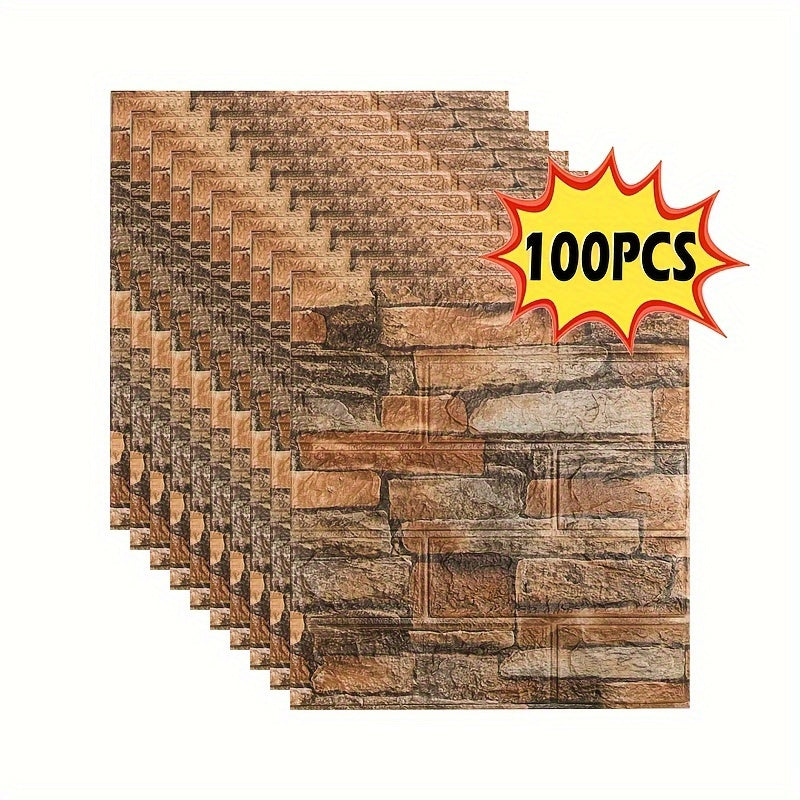 3D stereo imitation brick wall stickers available in 20pcs, 50pcs, or 100pcs, measuring 38.5×35cm/15.16×13.78in. Ideal for DIY home decoration in bedrooms, kitchens, or living rooms.