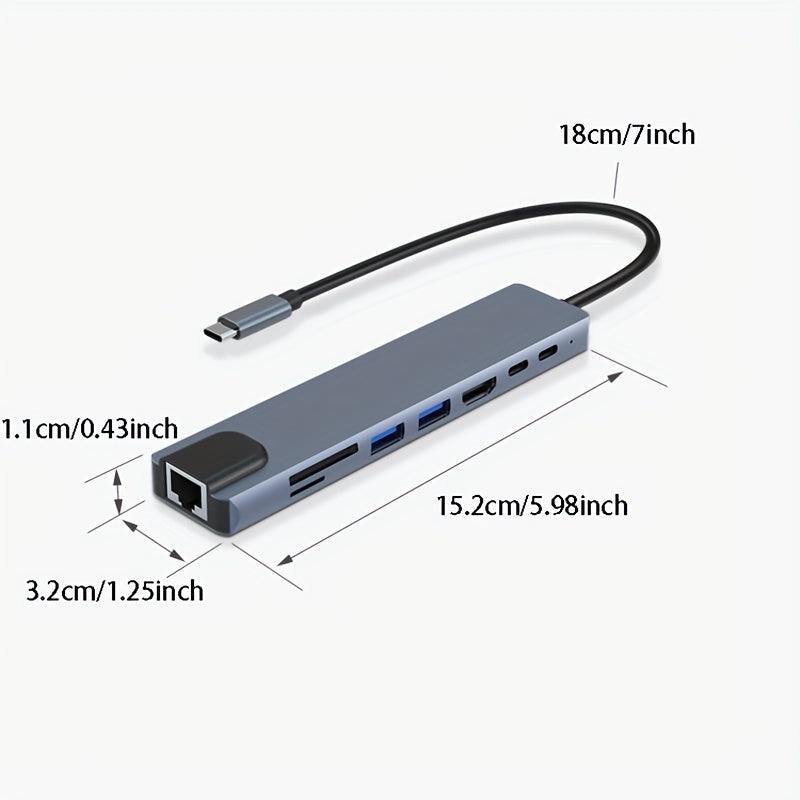 8-in-1 Type C Docking Station with USB C hub, RJ45, and PD ports.