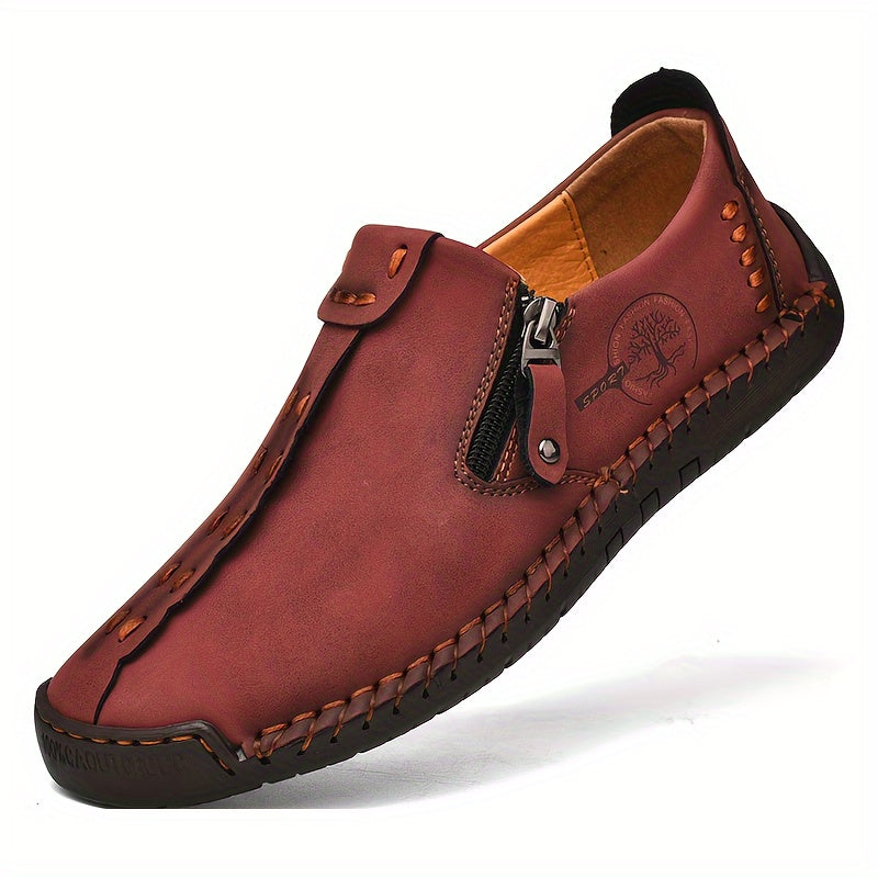 Comfy slip-on business shoes for plus size men with side zipper, non-slip rubber sole, and durability. Ideal for middle-aged men.