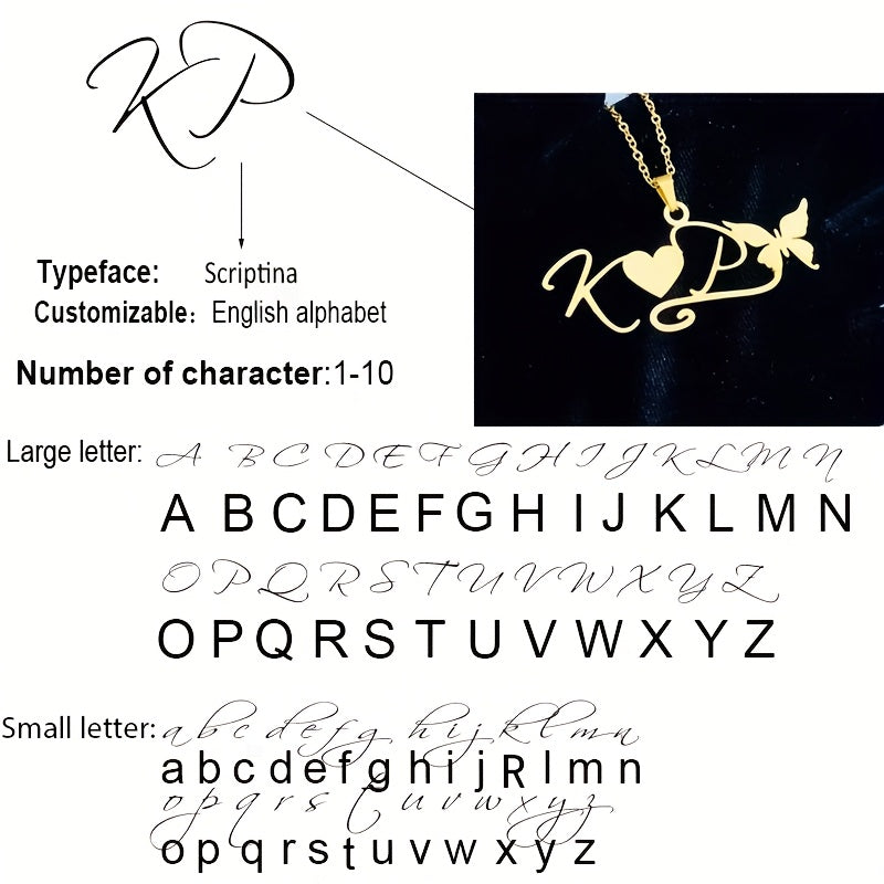 Customized 18K Gold-plated Butterfly Name Necklace for Her: Featuring 316L Stainless Steel, Removable Ribbon Heart Nameplate, Chic Party Look, Perfect for Everyday or Vacations, Ideal Christmas Present, Versatile Jewelry for any Occasion.