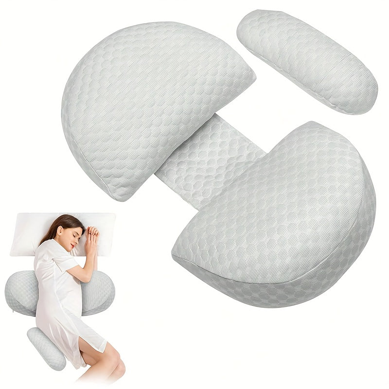 Maternity Pillow with Adjustable Design, Offers Full Body Support and Comfort with Soft Polyester Material. Versatile Nursing Pillow for Back, Waist, Abdomen, and Leg Relief. Features Removable and Washable Cover, Ideal for Pregnancy Side Sleeping.