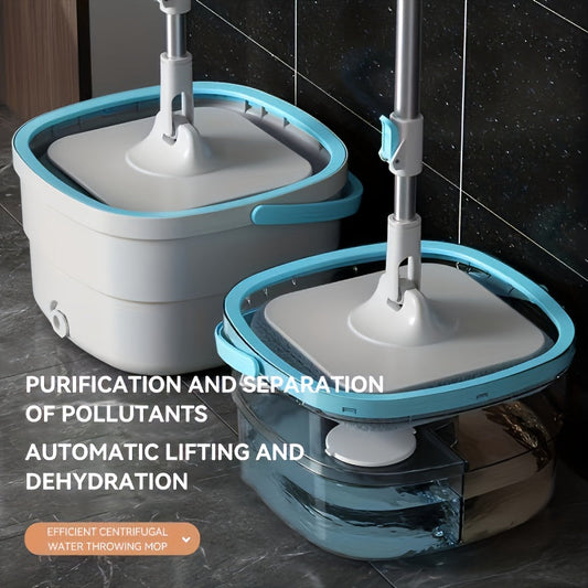 Get the 1 Set Hands-Free Wash Mop And Bucket Set for sewage separation. This rotating floor mop is perfect for lazy cleaning sessions in your home, kitchen, or bathroom. It can be used for both dry and wet cleaning, making it a versatile cleaning tool