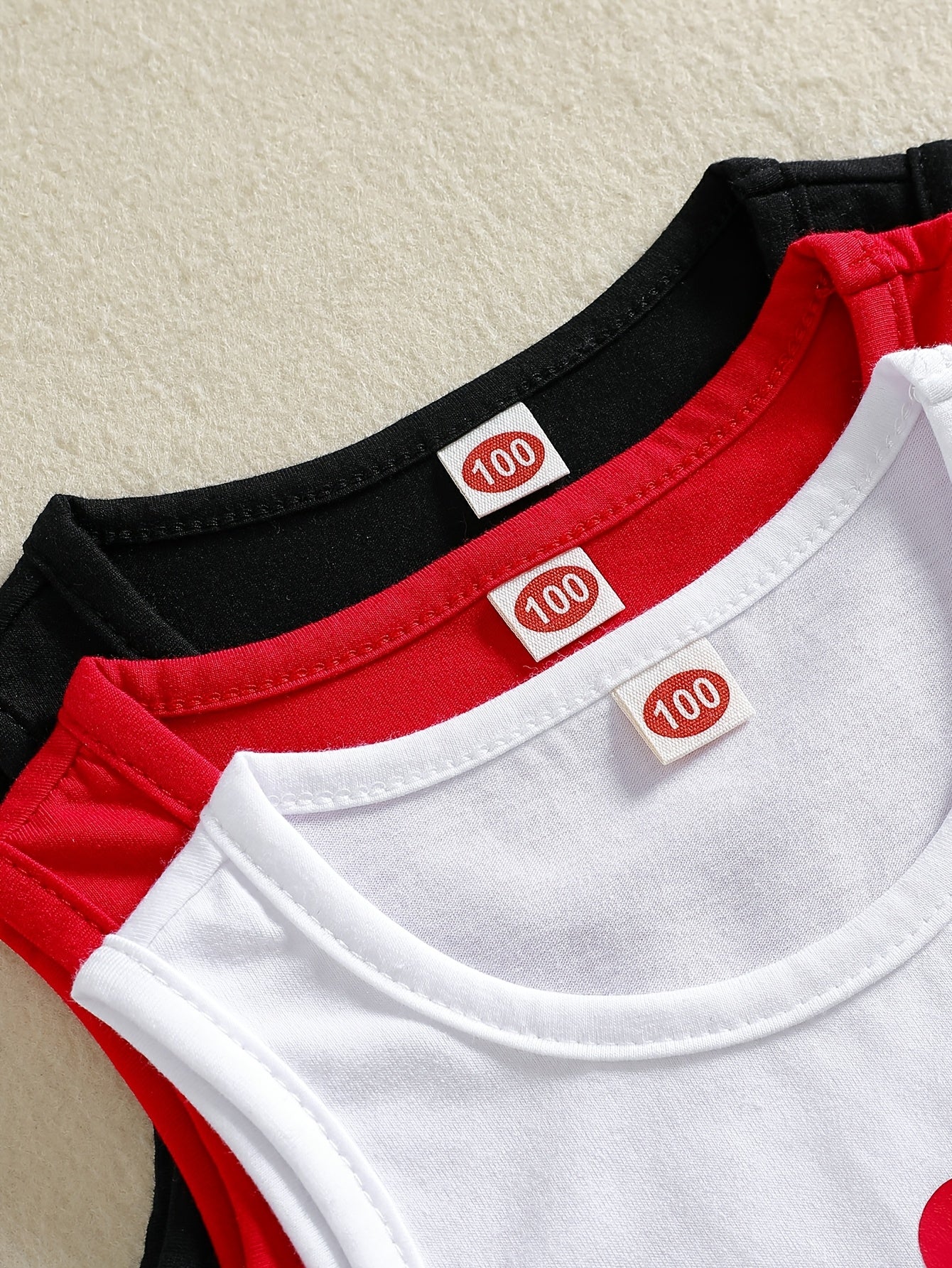 3 girls' cotton blend tank tops with heart pattern, suitable for ages 12 and under.