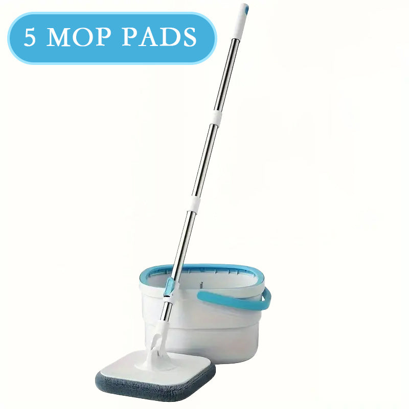 Household Spin Mop and Bucket Set - No Hand Washing Needed! 21 cm / 8.26 inch square mop comes with 2/3/5 washable microfiber cloths. Automatic dehydration for easy use in living rooms, outdoor spaces, bathrooms, kitchens, and courtyards. Wet and dry