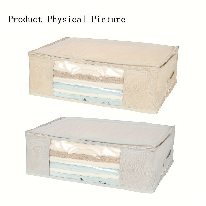 Collection of three large Oxford fabric storage boxes with strong handles and a zipper, available in capacities of 32L, 62L, and 92L. These waterproof rectangular organizers are perfect for storing comforters, clothing, and seasonal bedding. This modern