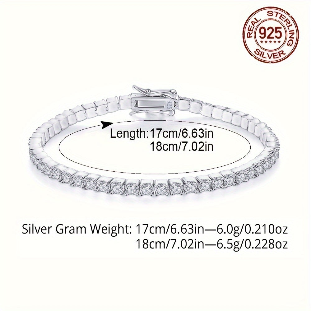 Ajoyib 925 Sterling Silver Tennis Bilaguzuk, porloq oq 3mm kubik zirkoniya toshlari bilan bezatilgan, sezgir teri uchun xavfsiz, ishonchli qisqichli yopilish xususiyatiga ega - 14-fevral, Onalar kuni, yubileylar, tug'ilgan kunlar va bayramlar uchun ideal.