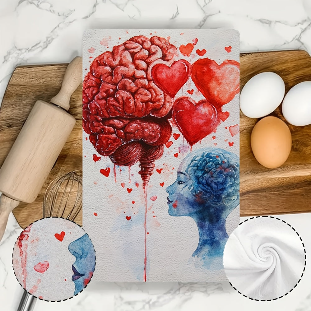 Valentine's themed kitchen towels with ultra soft fabric, highly absorbent and machine washable. Set of 2, each measuring 40.64x60.96 cm. Ideal for holiday decor and as dish hand towels.