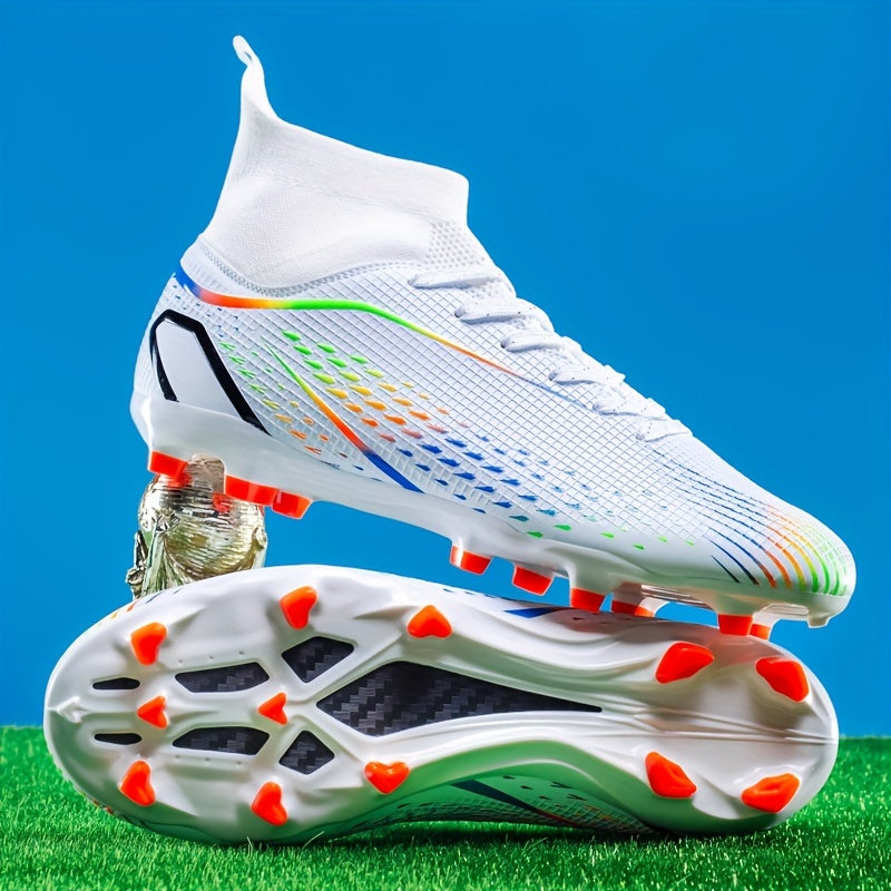 Men's Soccer Cleats FG 2024 with Fashionable Grid Pattern, PU Upper, TPU Sole, EVA Insole, Anti-Slip, Lace-Up Closure for All-Season Outdoor Sports.