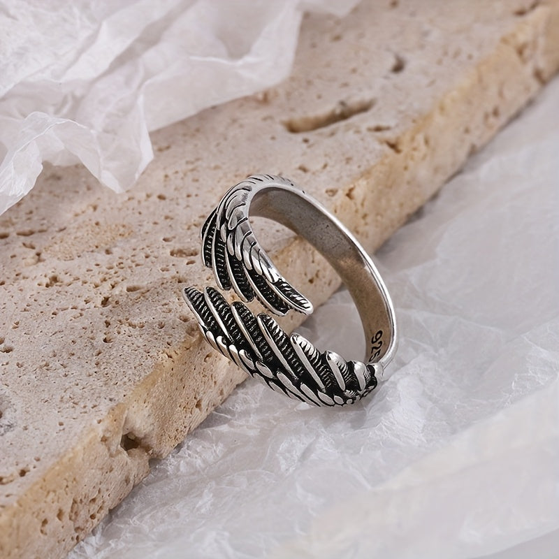 Adjustable Feather Wing Ring for Women - 925 Sterling Silver Boho-Chic Jewelry, Ideal for Everyday Wear and Vacation Style