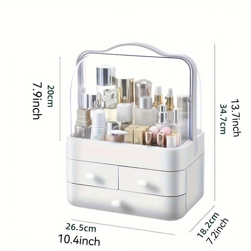 Large capacity makeup case with dual opening, clear top organizer with storage drawers for bathroom, vanity, or bedroom.