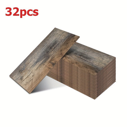 32 peel and paste floor tiles with wood grain design, 45cmx15cm, self-adhesive, waterproof, suitable for bedroom and home decor.